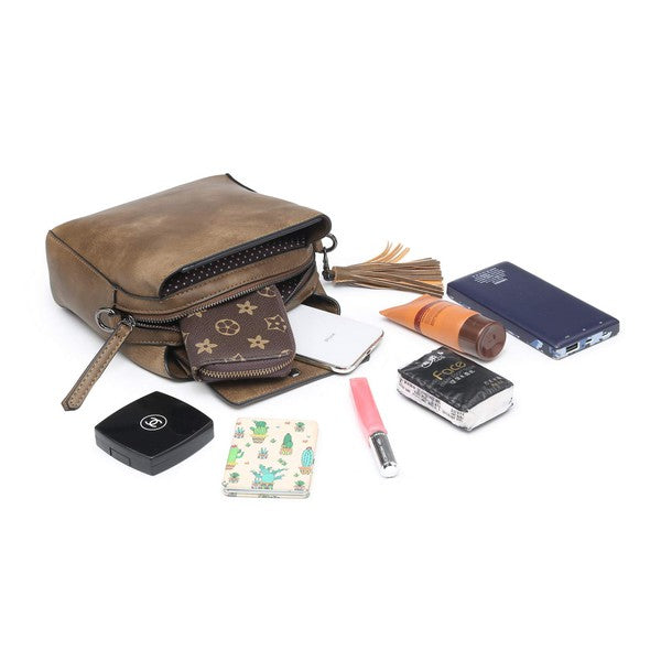 Small crossbody bag W guitar strap triple pockets