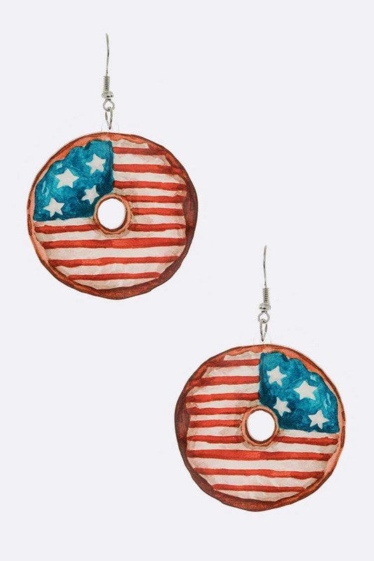 USA Flag Painted Donut Cutout Earrings