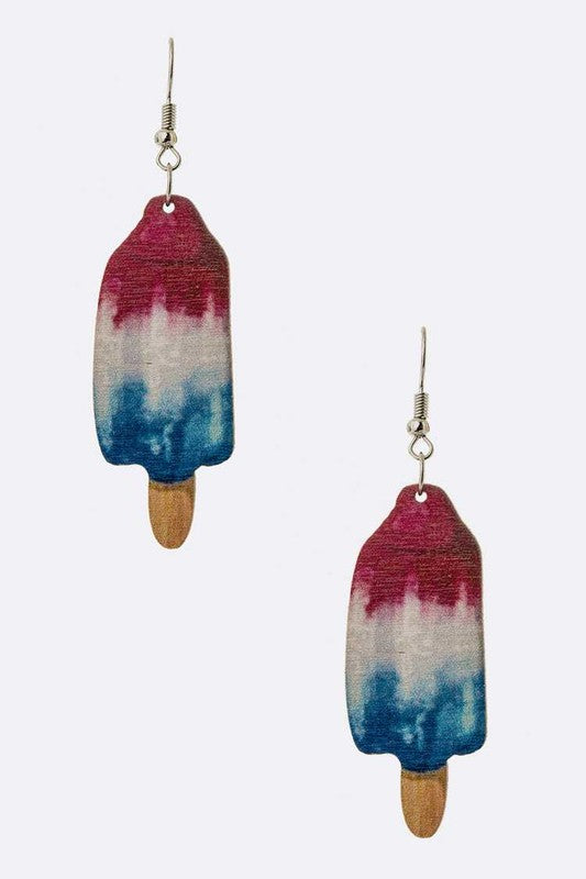 Red White Blue Popsicle Printed Earrings