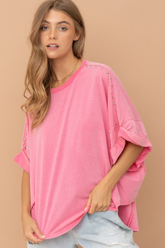 Studded Oversized High Low T Shirt