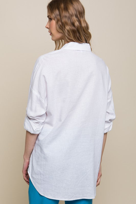 Breezy Chic Linen Pocketed Button Down Shirt