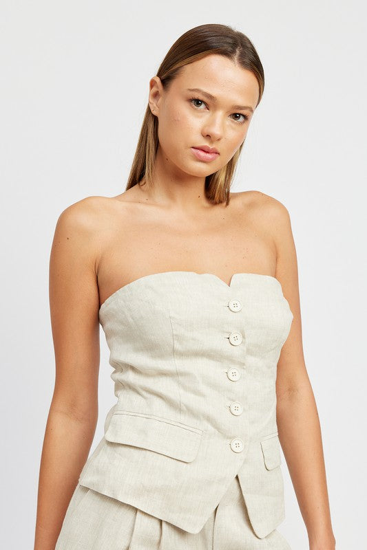 BUTTON DOWN BUSTIER TUBE TOP