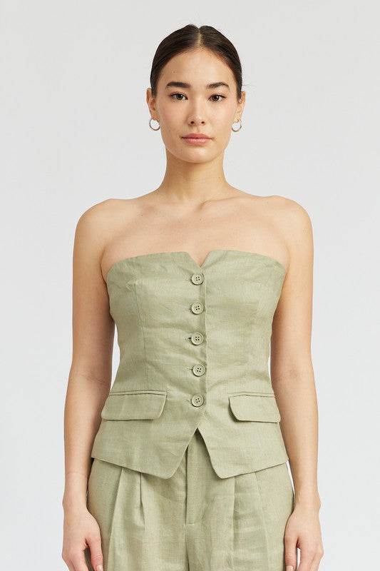 BUTTON DOWN BUSTIER TUBE TOP