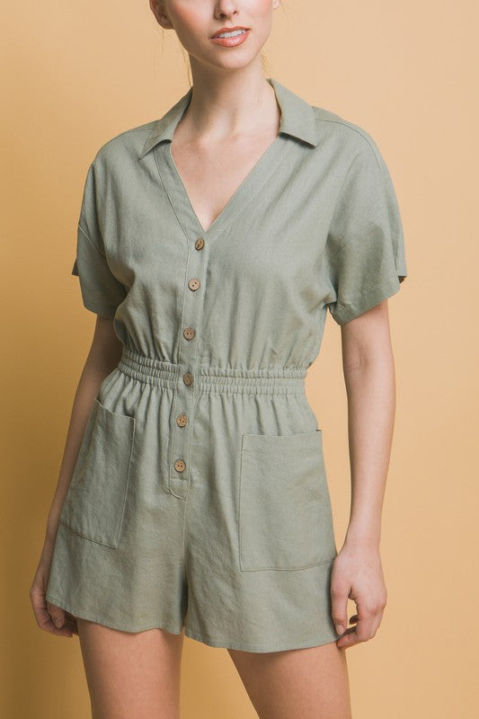 Time For Adventure Linen Button Down Romper