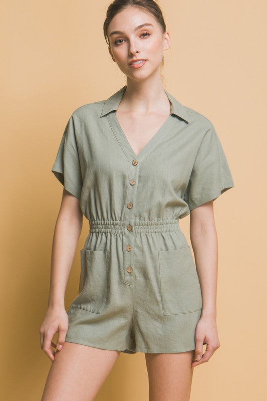 Time For Adventure Linen Button Down Romper