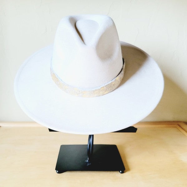 Cream & Gold Metallic Leather Hat Band Only 984e