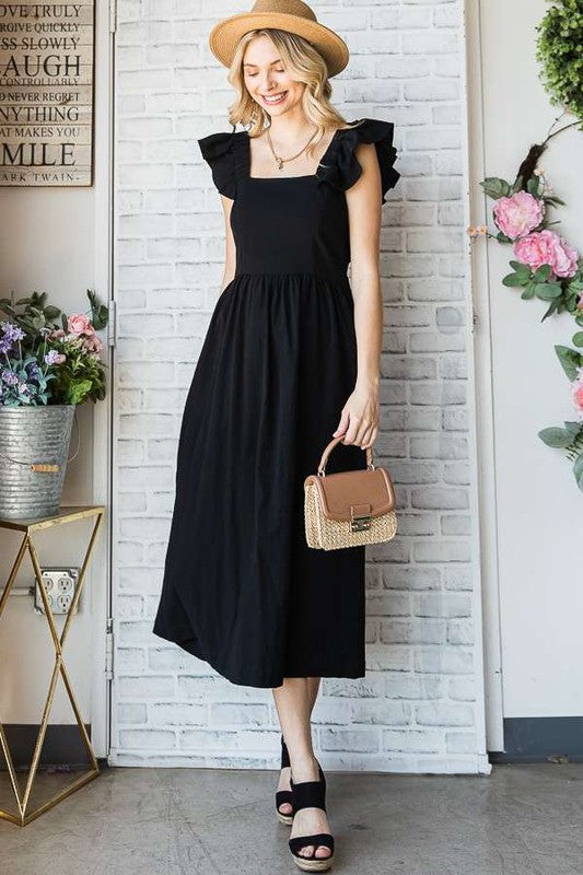 Charming Ruffled Linen Midi Dress