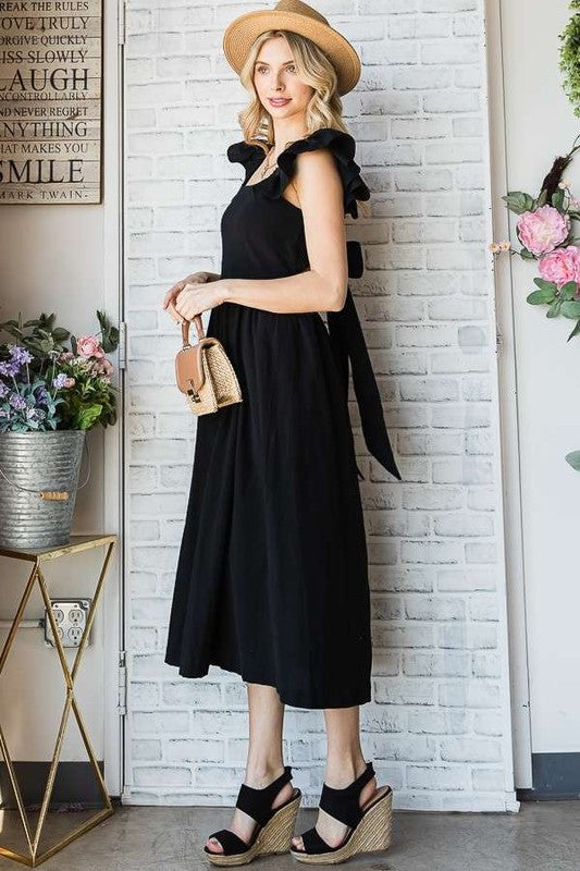 Charming Ruffled Linen Midi Dress