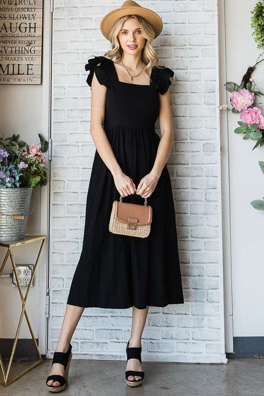 Charming Ruffled Linen Midi Dress