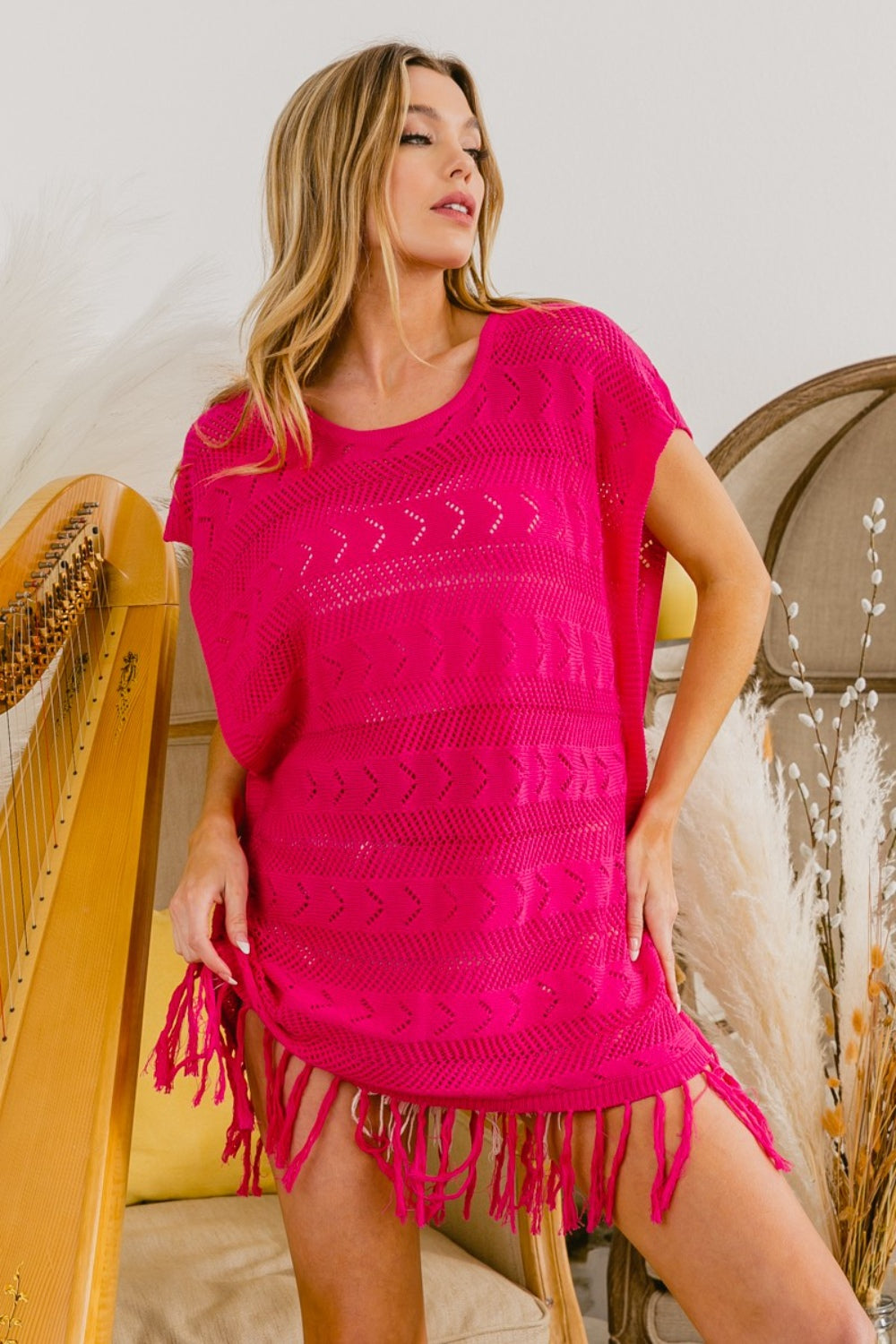 Boho Fringed Hem Knit Top