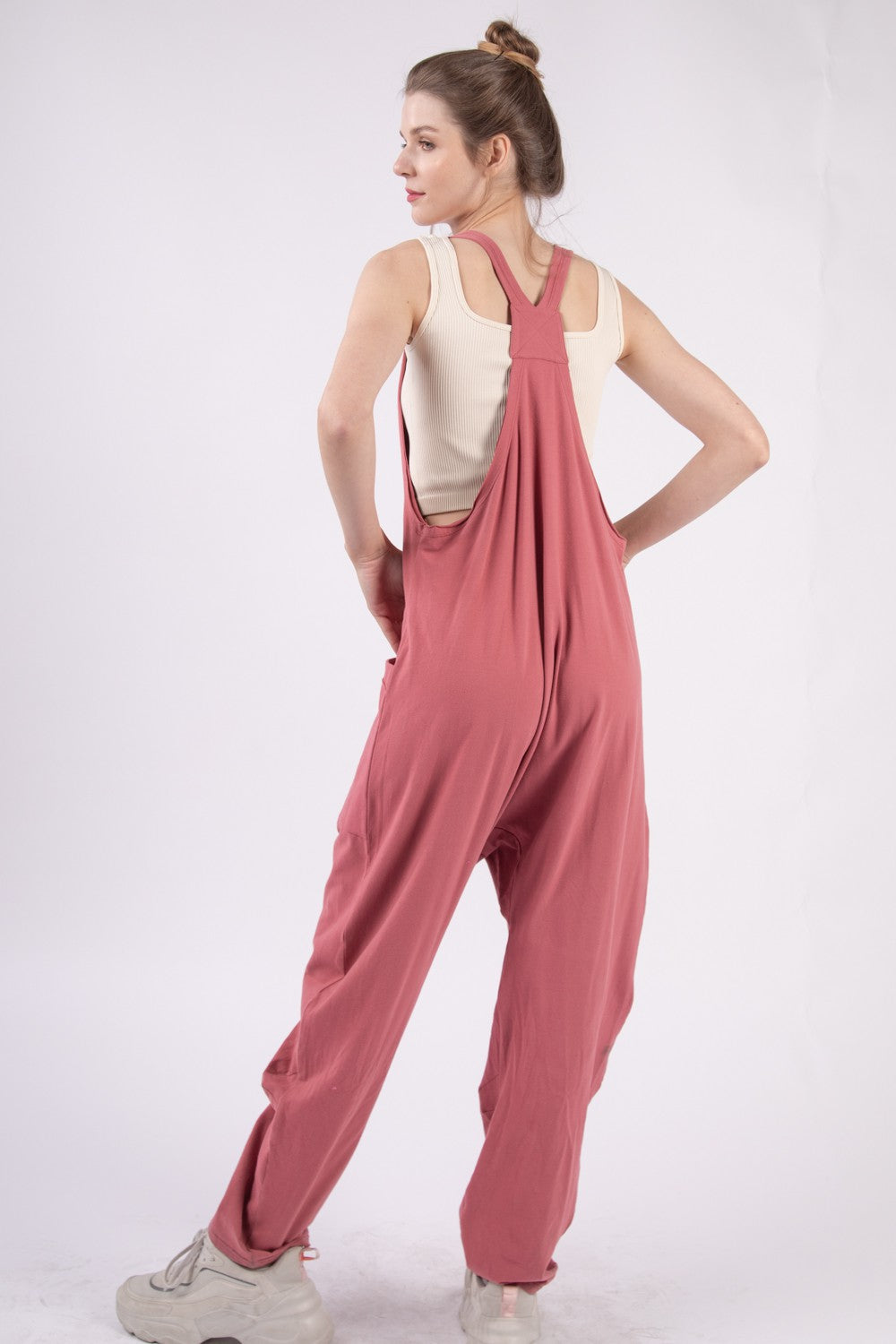 VERY J  Plunge Sleeveless Jumpsuit with Pockets