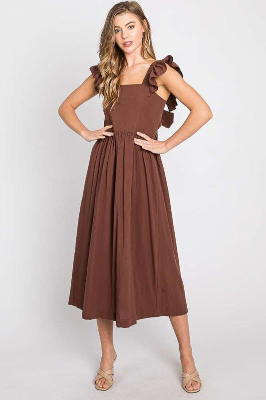 Charming Ruffled Linen Midi Dress