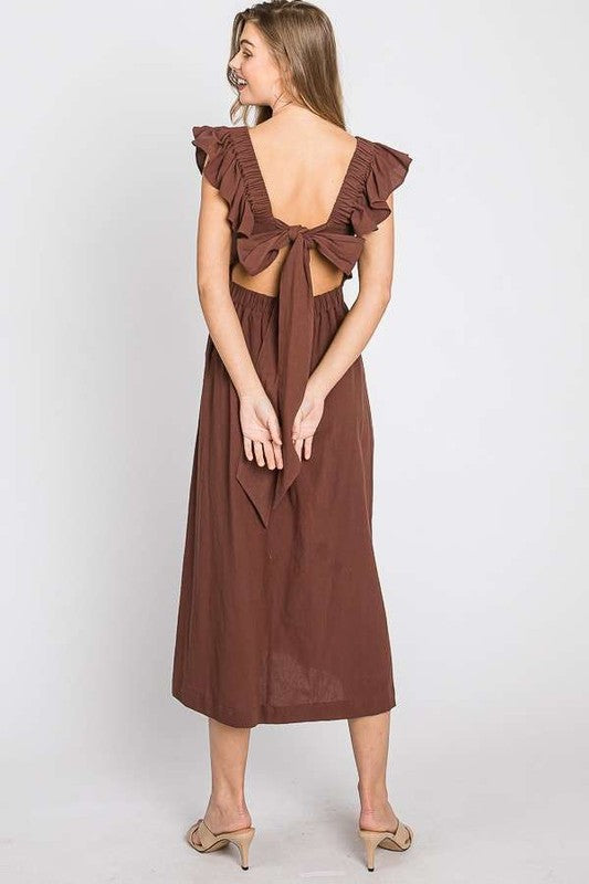 Charming Ruffled Linen Midi Dress