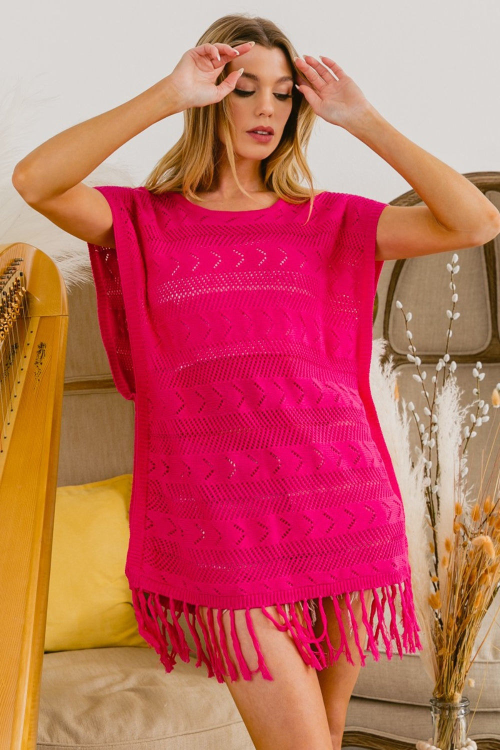 Boho Fringed Hem Knit Top