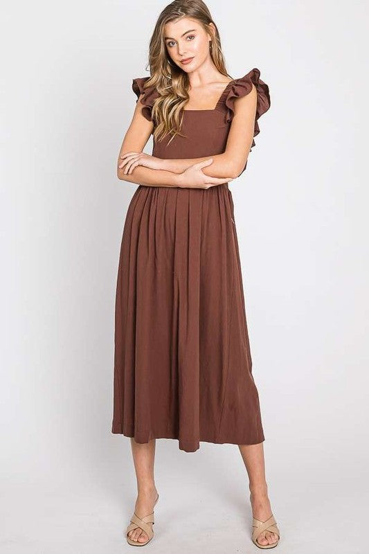 Charming Ruffled Linen Midi Dress