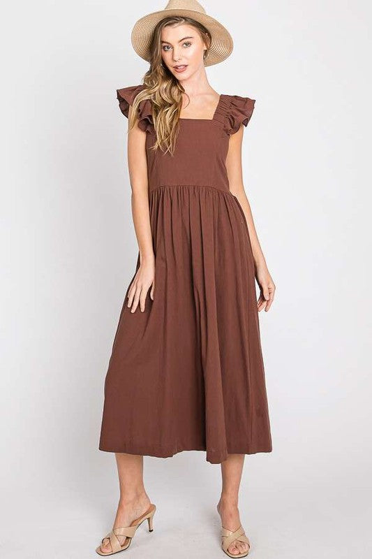 Charming Ruffled Linen Midi Dress