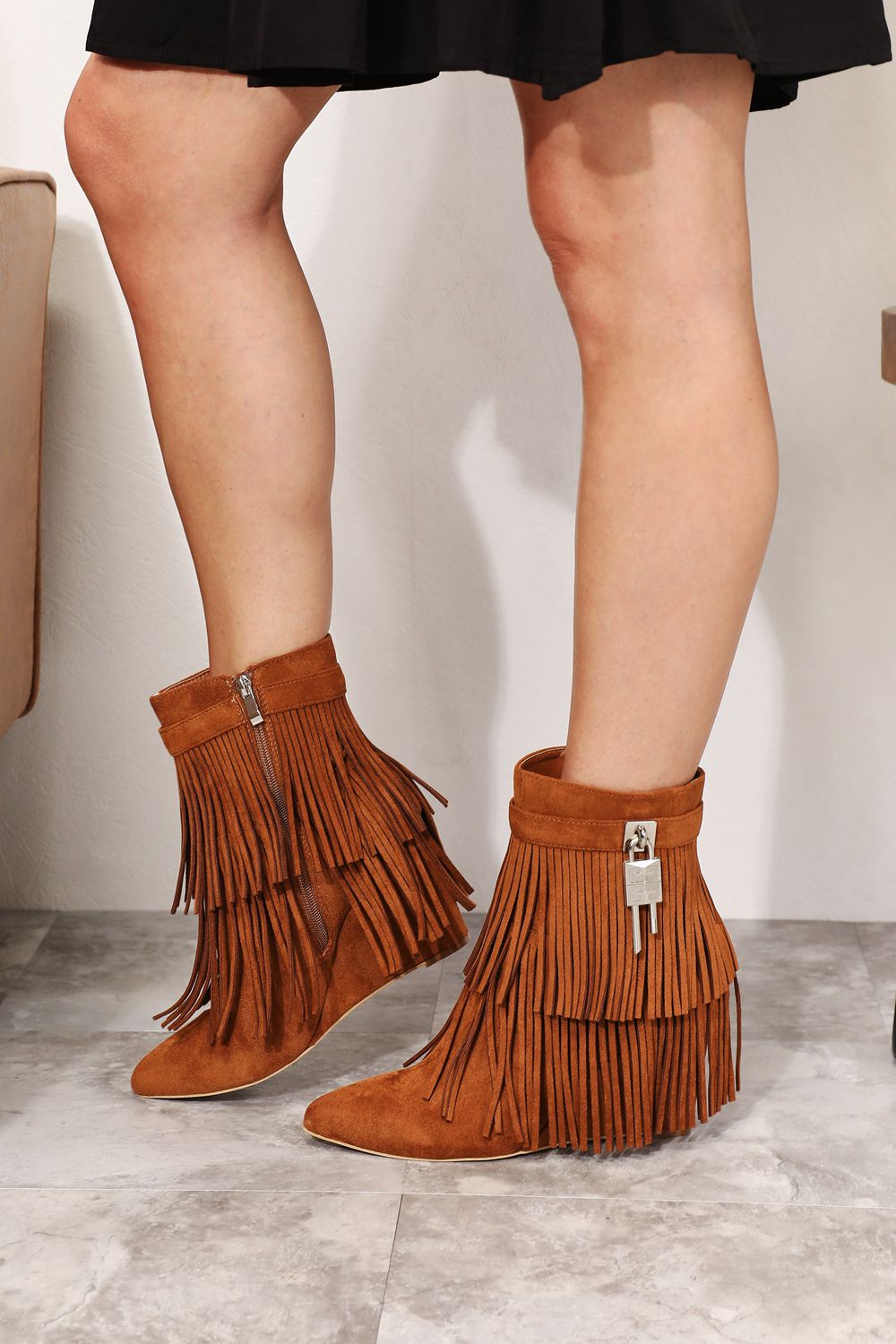 Boho Charm Tassel Wedge Booties