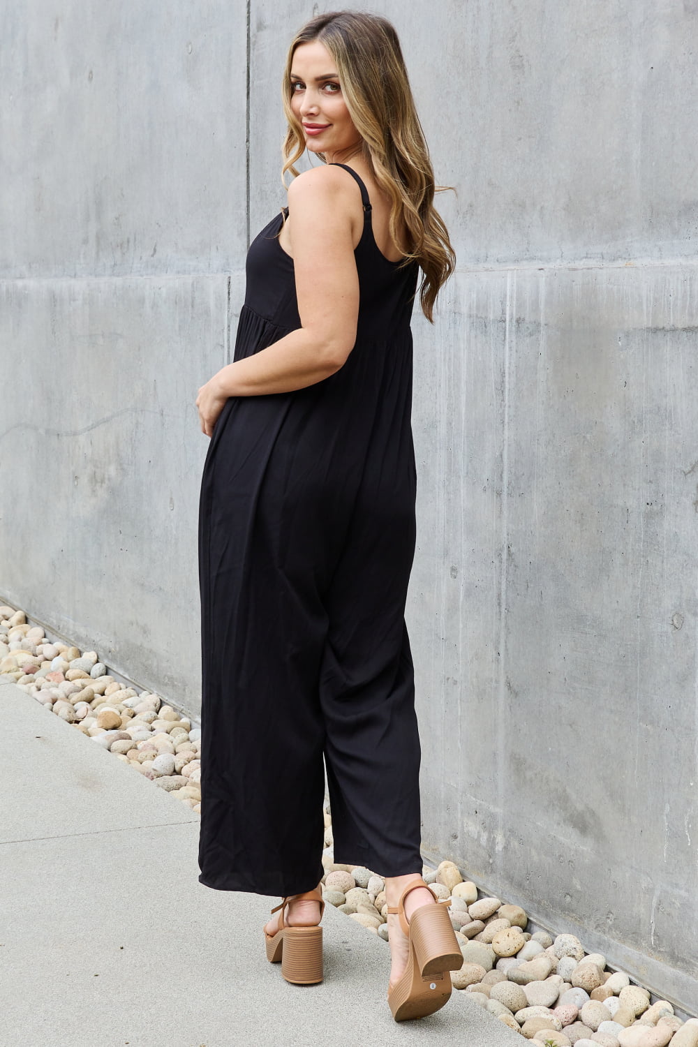 HEYSON All Day Full Size Wide Leg Button Down Jumpsuit in Black