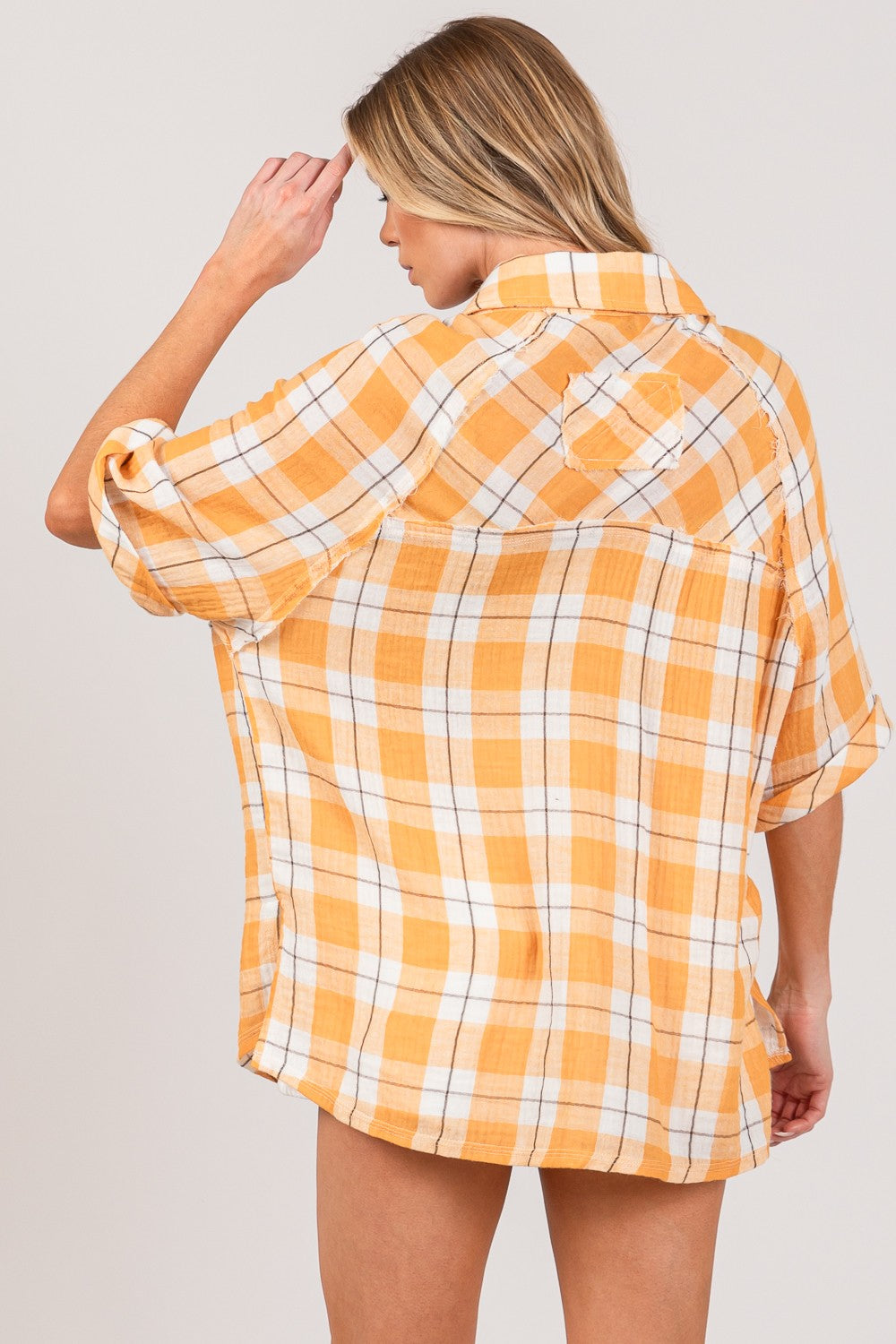 Golden Harvest Plaid Button-Up Side Slit Shirt