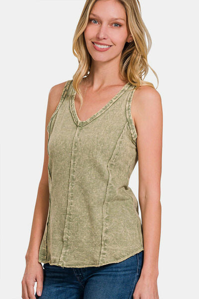 Zenana Exposed Seam V-Neck Wide Strap Tank